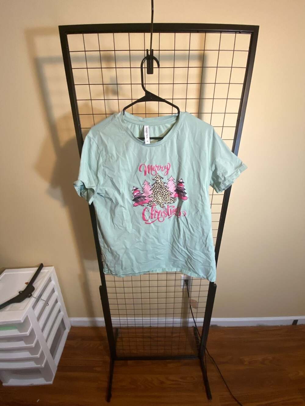 Tickled Teal Merry Christmas Graphic Tee with Pink and Leopard Print Trees